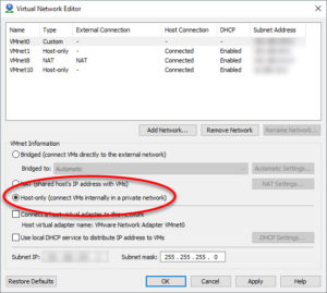 VMWare Bridged settings Host Only